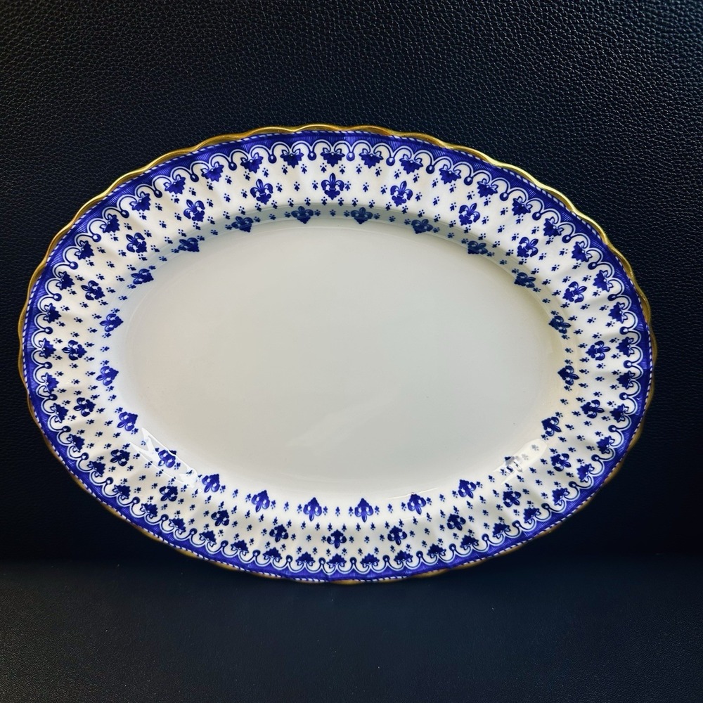 Spode Fleur De Lys Blue Gold‎ Bone China Oval 12" Serving Platter Plate